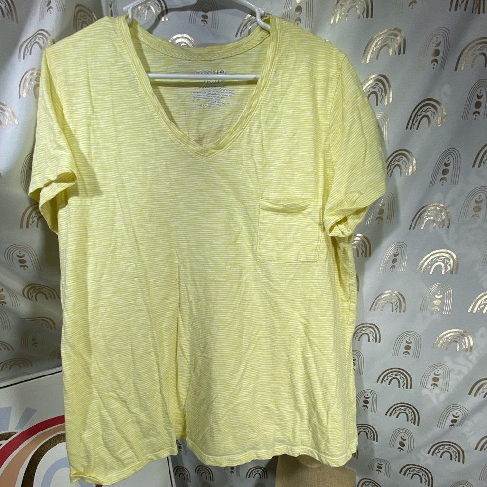 Time and Tru Light Yellow V-Neck Tee